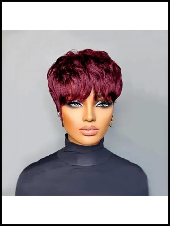 100% Human Hair Short Pixie Cut Wig Glueless Straight Full Machine Made Layered main image 5